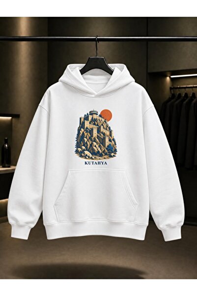 fame-stoned Kutahya Castle Printed Unisex 100% Cotton Hooded Sweatshirt