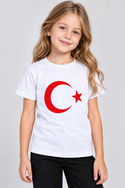 caddekids Kız Çocuk Türk Bayraklı Ay Yıldız Baskılı Kısa Kollu Tişört 23 Nisa...