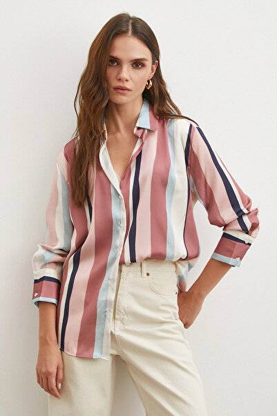 NEVERMORE Digital Print Basic Satin Shirt Ecru