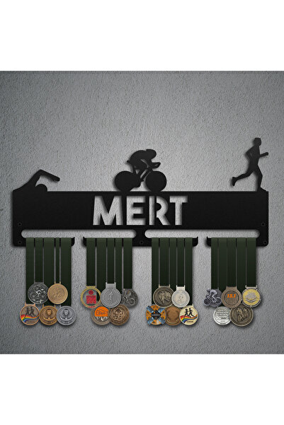 Kişiselleştirilebilir Triathlon Triathlet Erkek Madalya Askısı - Siyah 1 Askılı 70 cm