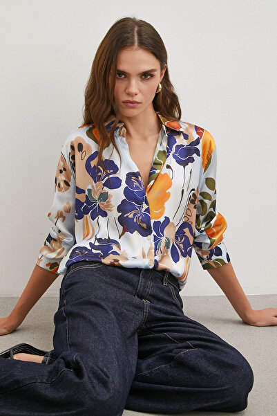 NEVERMORE Digital print patterned shirt navy blue