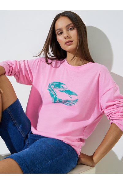 Styli Pink Graphic Print Long Sleeves Regular Fit T-Shirt