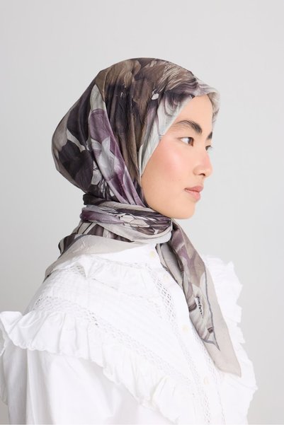Modakaşmir Sepia Garden Pattern Bamboo Scarf