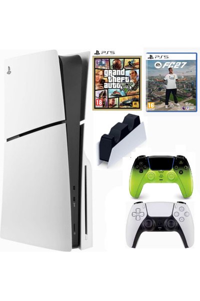 Sony Playstation 5 Slim Cdli + 2.kol Dualsense Techno Remix Green + Şarj İsta...