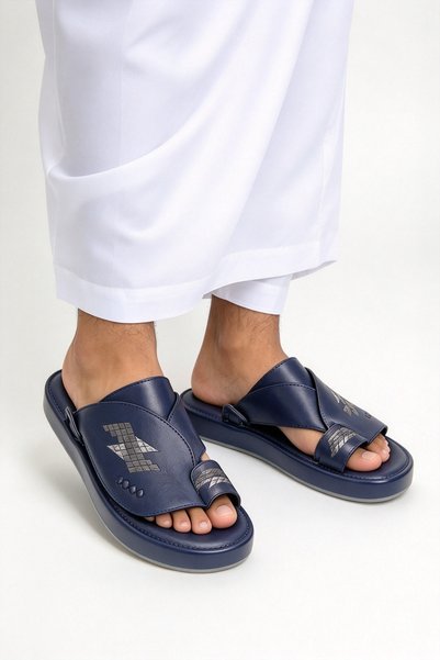 AllMart Arabia Mens Saudi Traditional Toe Loop Slippers Geometric Embroidery ...