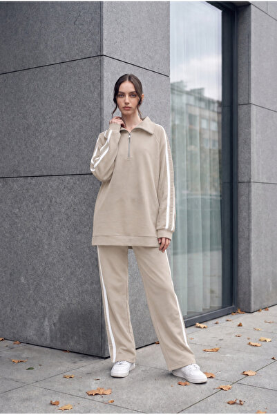 unika boutique Women's Modal Set with Stone Detail on the Sides and Half Zipper