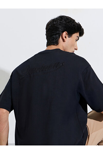 Styli Black Embroidered Crew Neck Oversized T-Shirt