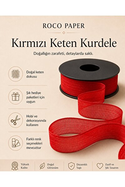 roco paper Red Linen Ribbon 2.5 cm X 20 Yards, Gift Wrapping and Hobby Ribbon...
