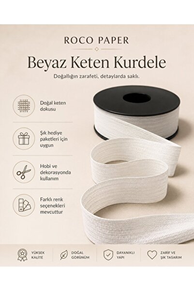 roco paper White Linen Ribbon 2.5 cm X 20 Meters, Gift Wrapping and Hobby Rib...