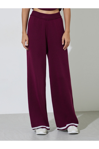 Styli Wide Leg Casual Knit Pants with Contrast Trim