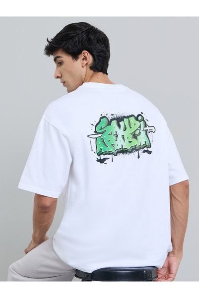 Styli White Saudi Arabia Print Crew Neck Oversized T-Shirt