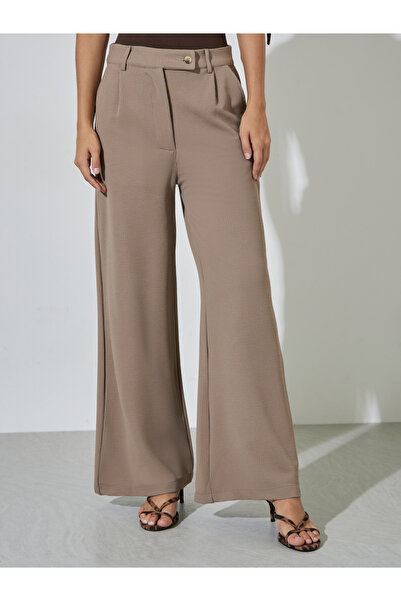 Styli Women Beige Wide Leg Trousers