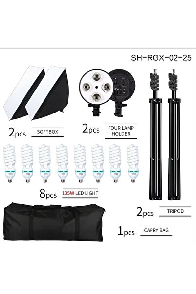 SH 50x70cm Softbox Lighting Kit, 4 Socket Photography Light Without / With Bu...