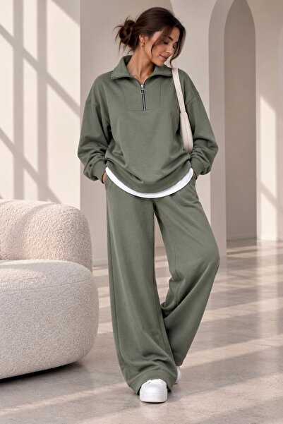 bb butik basic Women's Draped Modal Double Set Long Top Wide Leg Pants Hijab ...
