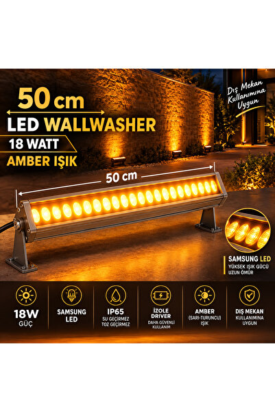 ECONA 50 cm 18W Amber LED Wallwasher Dış Mekan Duvar Boyama Aydınlatma - IP65...