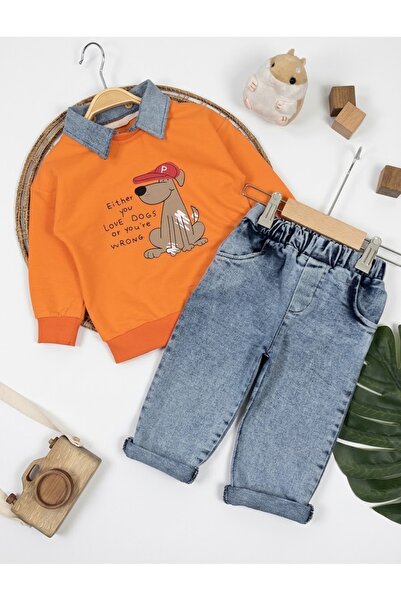 Asila Baby Sök Tak Polo Collar Cute Dog Printed Sweatshirt and Lycra Jeans Pa...