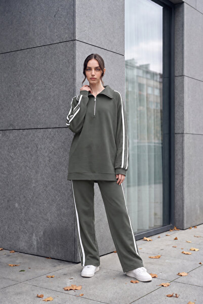 unika boutique Women's Modal Set with Stone Detail on the Sides and Half Zipper