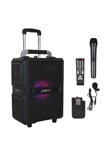 Shile SL-2017 50 Watt Taşınabilir Seyyar Aktif Amfi Hoparlör Kablosuz EL + Yaka Mikrofonlu USB+SD+BT