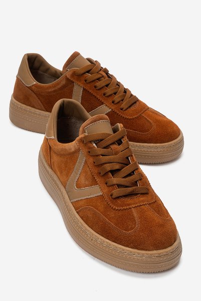 Ataköy Ayakkabı Kadın Hakiki Deri Sneakers Ayakkabı Taba Süet