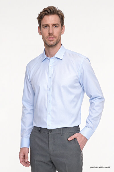 ALTINYILDIZ CLASSICS Men's Light Blue Non-Iron Iron-Free 100% Cotton Slim Fit...