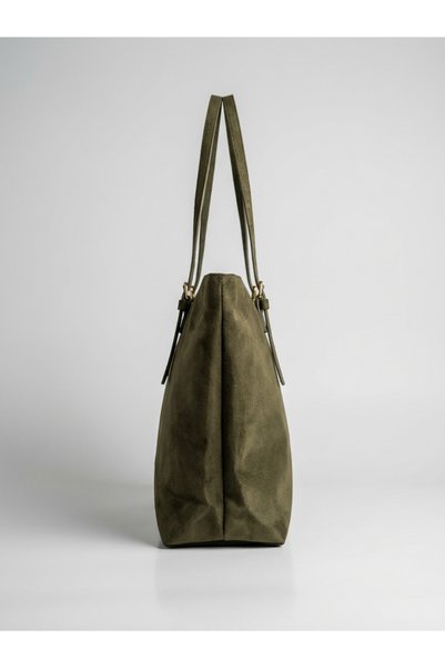 Baguar Women's Khaki Color Suede Shoulder Bag Stylish Design Daily Use Large Size Zippered Tote Bag