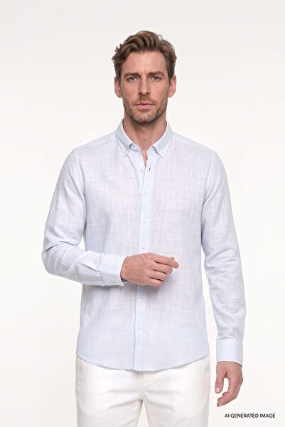 ALTINYILDIZ CLASSICS Men's Blue 100% Cotton Slim Fit Button-Down Collar Dobby...