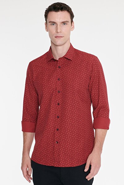AC&Co / Altınyıldız Classics Men's Red-Black Cotton Slim Fit Classic Collar P...