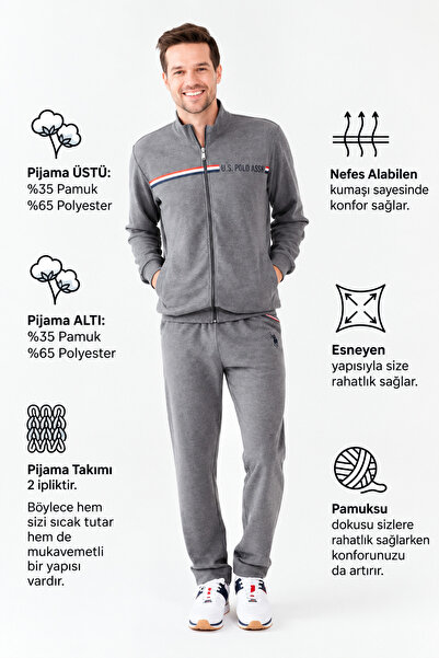 U.S. Polo Assn. 18481 Men's Gray Zippered Tracksuit Set