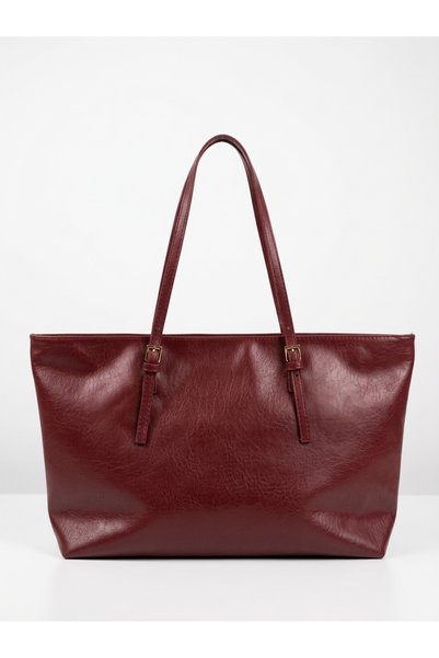 Baguar Women's Burgundy Color Wrinkled Leather Shoulder Bag Stylish Design Daily Use Large Size Zippered Tote Bag