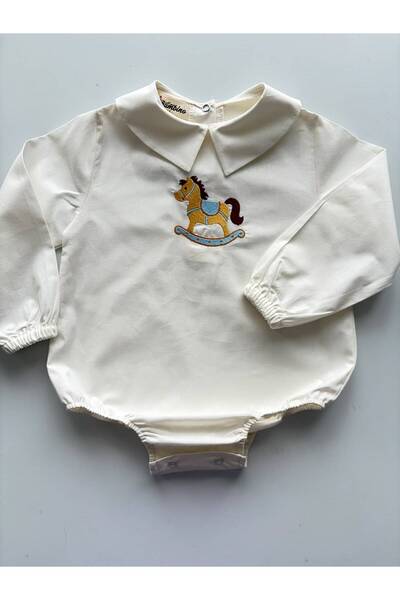 il mio bambino Handmade 100% Cotton Rocking Horse Embroidered Baby Boy Shirt
