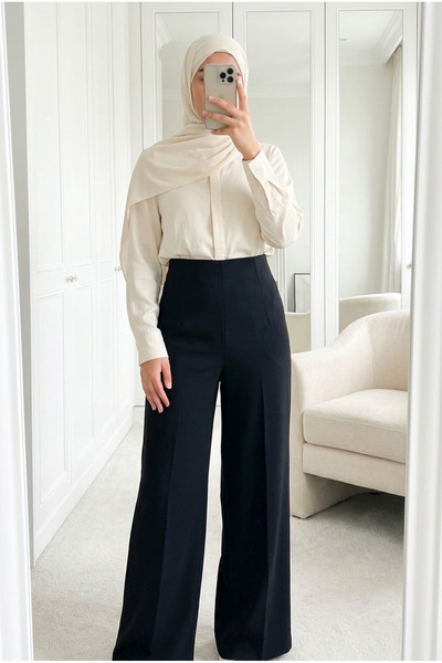 Kirazca Butik Women's Double Crepe High Waist Wide Leg Palazzo Trousers 100 cm
