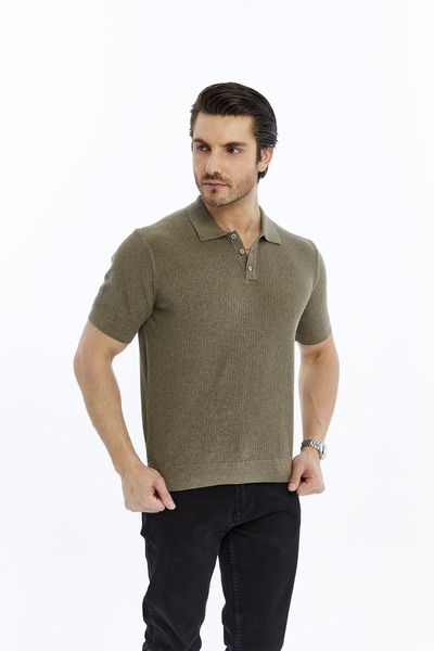 Trist Star Mink Men's 100% Cotton Polo Collar Short Sleeve Ribbed Knit Knitwe...