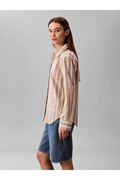 Calvin Klein YARNDYE COTTON POPLI, HMS, XS Bej Kadın Gömlek