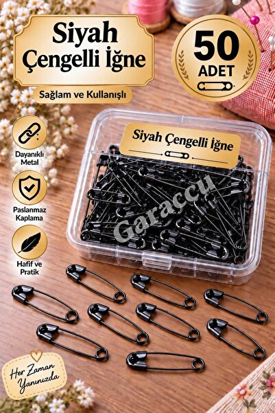 garaccu Siyah Çengelli Çatal İğne 2 cm 50 Adet