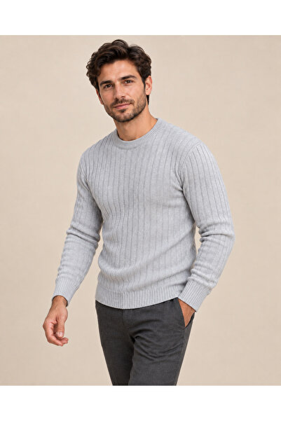 FAVORİST Men's Crew Neck Ribbed Knitwear Seasonal Sweater Kpln