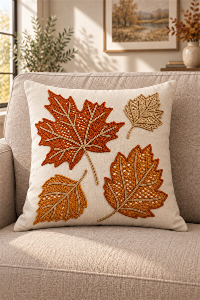 dekomingo Autumn Pumpkin and Leaf Patterned Punch Look Decorative Throw Pillow Cover Set of 4 (Double-Sided)