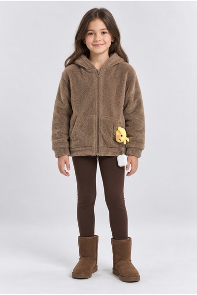 AHENGİM Girl's Hooded Plush Coat with Zipper Pockets and Duck Accessory Soft ...