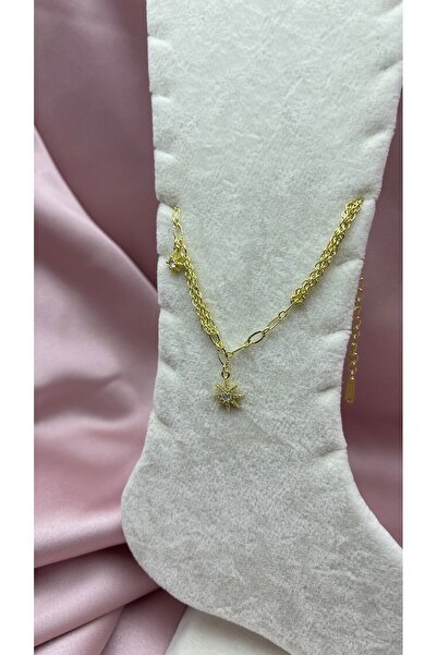BİJU YILMAZ Steel Anklet with Multiple Chains, Star Figures and Stones 26Hal43