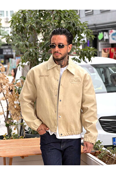 manch collection 25-12 Oversize Sırt Detaylı Nubuk Ceket Krem