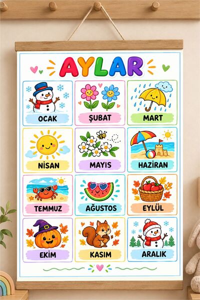 Piksel Grafik Aylar Türkçe İpli Askılı Kanvas Poster Tablo Çocuk Odası Duvar ...
