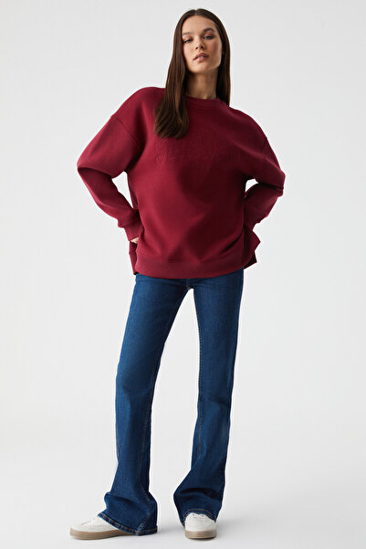 ETHIQUET RICENNI Kadın Bisiklet Yaka Oversize Bordo Sweatshirt
