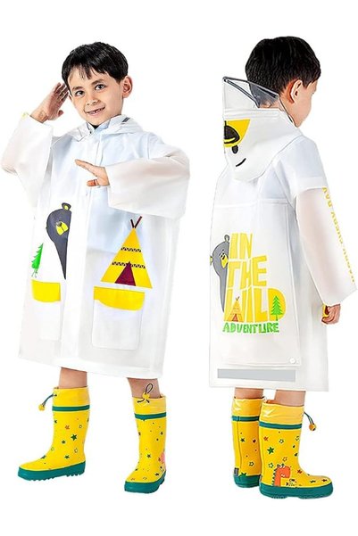 EXCEFORE Kids Rain Poncho, Cartoon Hooded Raincoat Jacket Lightweight Schoolb...