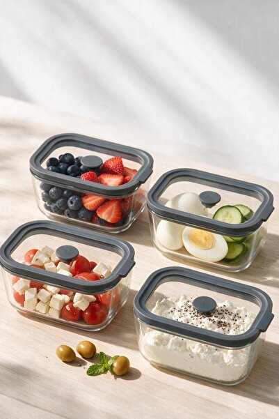 Suo Home Fresca Grey 4-Piece Small Size Glass Vacuum Breakfast / Storage Cont...