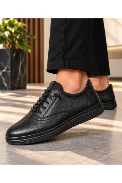 CookaHome 100% Genuine Leather Men's Black Casual Shoes – Comfortable Classic Sports Shoes