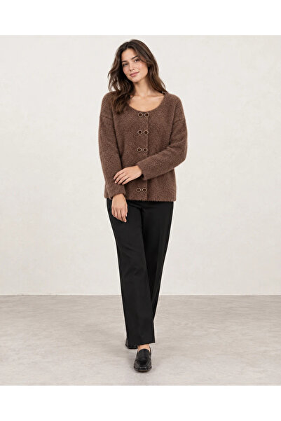 nazzain Double Button Detailed Bearded Knitwear Cardigan