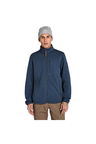 Timberland Melange Fleece Men's Navy Blue Stand Collar Jacket
