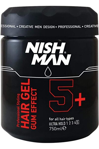 NISHMAN Hair Styling Gel 5+ Gum Effect 750ml - Ultra Strong Hold Hair Gel wit...