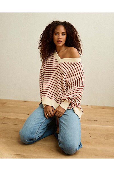 AMERICAN EAGLE AE Big Hug V-Neck Waffle Sweatshirt