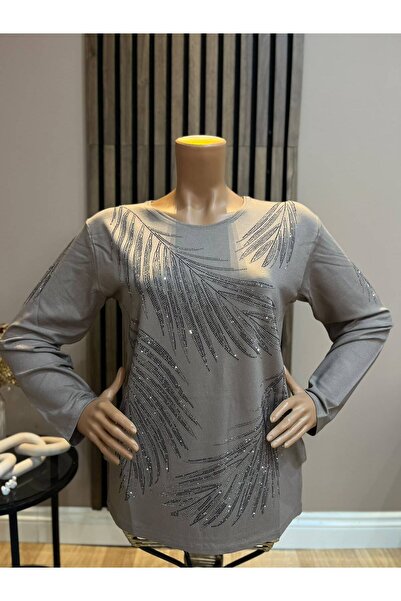 AKMAVİ Women's Winter Blouse with Feather Motif for Middle-Aged and Older Women