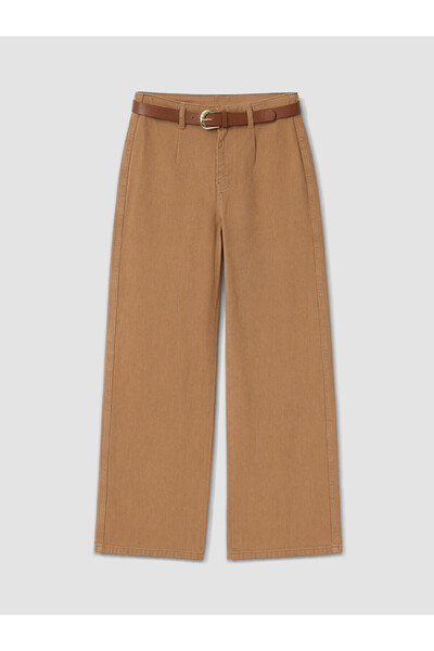LC Waikiki Alita City Lcw Curve Brown Denim Straight Culotte High Waist Wide ...
